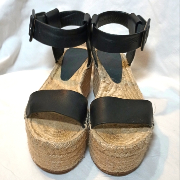 Vince Black Leather Ankle Strap Platform Womens Espadrilles. Size 7M
